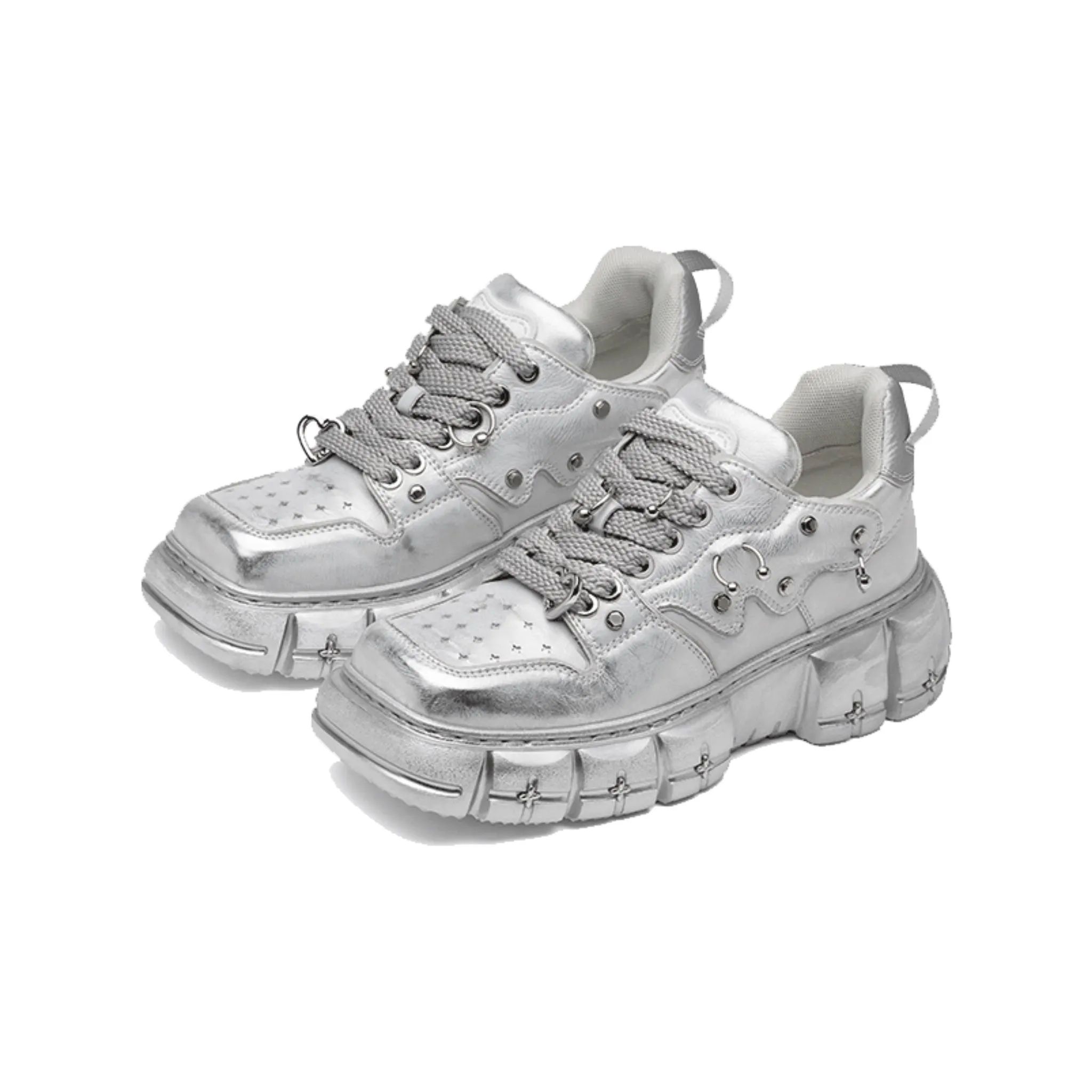Butterfly Manor Butterfly Dream Series Rivet Embellished Butterfly Sneakers In Silver