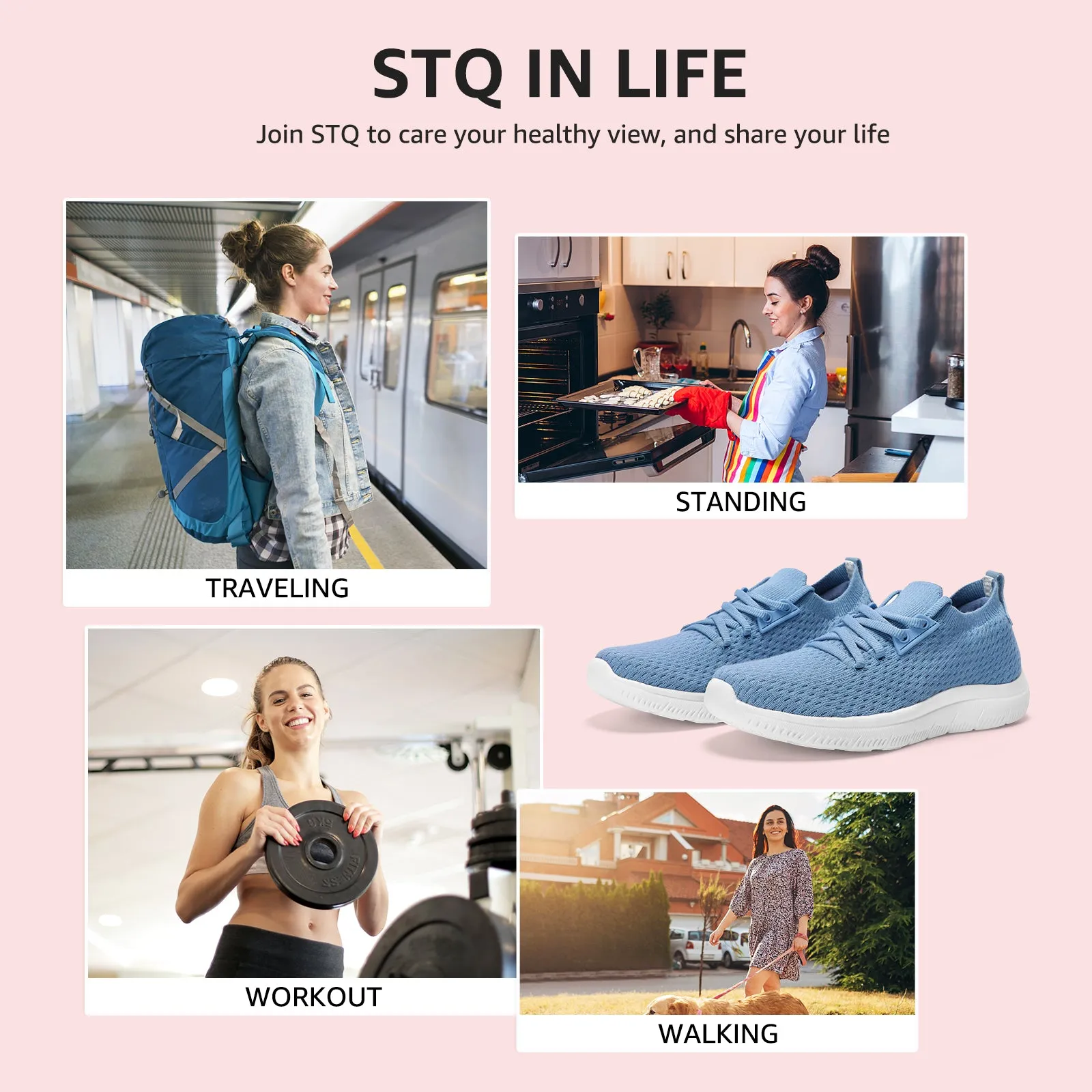 STQ Tennis Shoes Womens Slip on Walking Sneakers for Gym Workout